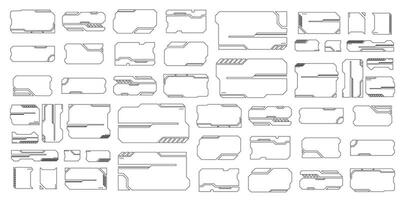 futurista interfaz ui elementos. holográfico hud usuario interfaz elementos, alto tecnología barras y marcos hud interfaz íconos vector ilustración colocar. rectangular forma fronteras