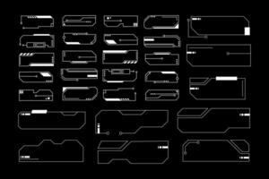 futurista interfaz ui elementos. holográfico hud usuario interfaz elementos, alto tecnología barras y marcos hud interfaz íconos vector ilustración colocar. rectangular forma fronteras