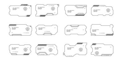 futurista interfaz ui elementos. holográfico hud usuario interfaz elementos, alto tecnología barras y marcos hud interfaz íconos vector ilustración colocar. rectangular forma fronteras