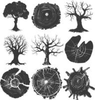 AI generated Silhouette Tree rings wood black color only vector