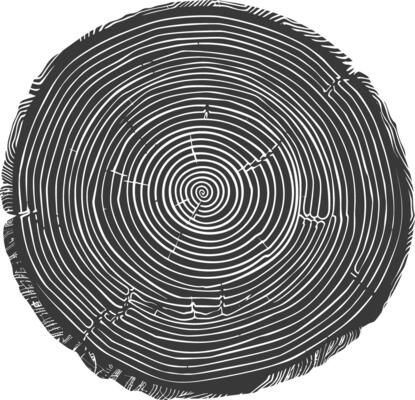AI generated Silhouette Tree rings wood black color only