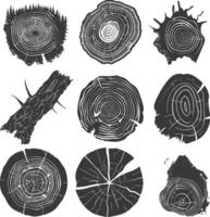 AI generated Silhouette Tree rings wood black color only vector