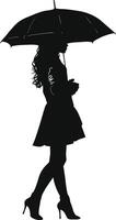 AI generated Silhouette woman student with umbrella black color only vector