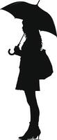 AI generated Silhouette woman student with umbrella black color only vector