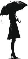 AI generated Silhouette woman student with umbrella black color only vector