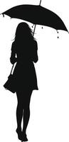 AI generated Silhouette woman student with umbrella black color only vector