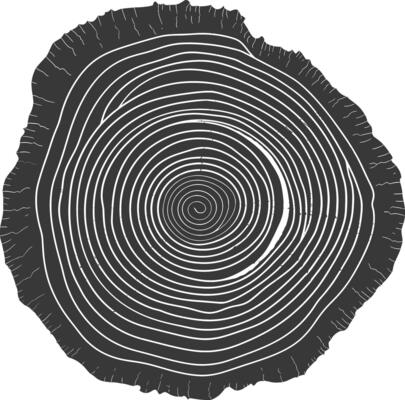 AI generated Silhouette Tree rings wood black color only