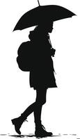 AI generated Silhouette woman student with umbrella black color only vector