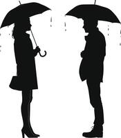 AI generated Silhouette woman and man with umbrella black color only full body vector