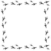 hand drawn vector illustration of bird tracks, frame for your design, inked silhouette of paw prints of flying animal isolated, white background