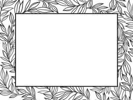 hand drawn frame with vector plants, brunch of flowers, sketch of leaves, herbs, grass, inked silhouette of leaves, monochrome illustration isolated on white background