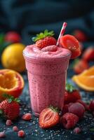 AI generated Vibrant Smoothie Energized by Colorful Fruits photo