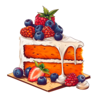 AI generated A piece of carrot cake with berries, watercolor illustration. Design for cooking. png