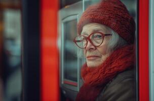 AI generated Elderly woman in winter attire photo