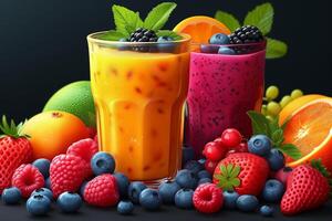 AI generated Vibrant Smoothie Energized by Colorful Fruits photo