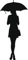 AI generated Silhouette woman student with umbrella black color only vector