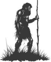 AI generated Silhouette ancient caveman black color only full body vector