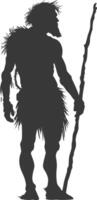 AI generated Silhouette ancient caveman black color only full body vector