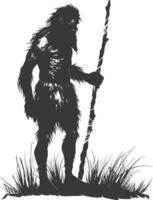 AI generated Silhouette ancient caveman black color only full body vector