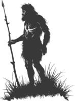 AI generated Silhouette ancient caveman black color only full body vector