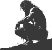 AI generated Silhouette ancient caveman black color only full body vector