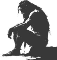 AI generated Silhouette ancient caveman black color only full body vector