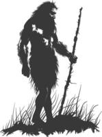 AI generated Silhouette ancient caveman black color only full body vector