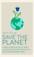 Plug and a plant on planet earth.  Save the planet. Renewable energies. vector