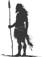 AI generated Silhouette ancient caveman black color only full body vector