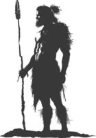 AI generated Silhouette ancient caveman black color only full body vector