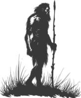 AI generated Silhouette ancient caveman black color only full body vector