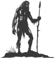 AI generated Silhouette ancient caveman black color only full body vector