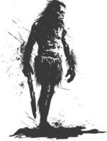 AI generated Silhouette ancient caveman black color only full body vector