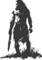 AI generated Silhouette ancient caveman black color only full body vector