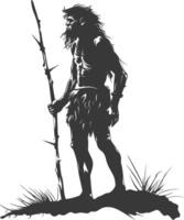 AI generated Silhouette ancient caveman black color only full body vector