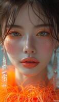 AI generated Vivid Asian Fashion High-Fashion Model in Fluorescent Style photo
