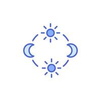 day and night cycle icon, movement path of the sun and moon icon. Circle with sun and moon arrows. Editable vector sign.