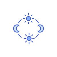 day and night cycle icon, movement path of the sun and moon icon. Circle with sun and moon arrows. Editable vector sign.