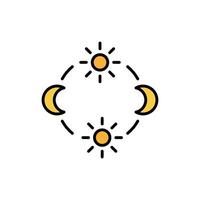 day and night cycle icon, movement path of the sun and moon icon. Circle with sun and moon arrows. Editable vector sign.
