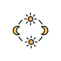 day and night cycle icon, movement path of the sun and moon icon. Circle with sun and moon arrows. Editable vector sign.