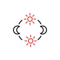 day and night cycle icon, movement path of the sun and moon icon. Circle with sun and moon arrows. Editable vector sign.