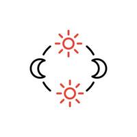 day and night cycle icon, movement path of the sun and moon icon. Circle with sun and moon arrows. Editable vector sign.