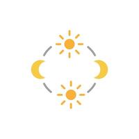 day and night cycle icon, movement path of the sun and moon icon. Circle with sun and moon arrows. Editable vector sign.