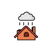 House in rainy weather, rain cloud,vector background white background - editable stroke vector illustration