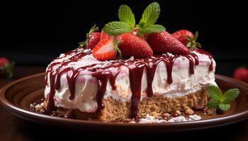 AI generated Homemade gourmet dessert sweet pie with fresh berries and cream generated by AI photo