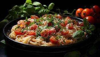 AI generated Freshness and gourmet in a healthy vegetarian pasta meal generated by AI photo