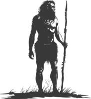 AI generated Silhouette ancient caveman black color only full body vector