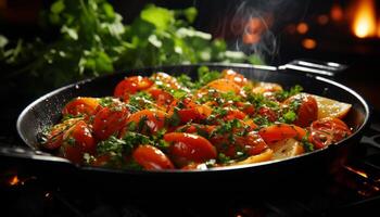 AI generated Fresh grilled vegetables on a plate, perfect for a healthy meal generated by AI photo