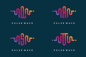 Pulse with letter Q, R, S, T design element vector icon concept