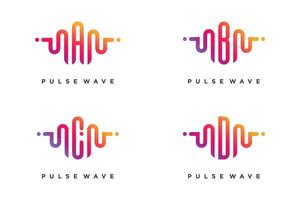 Pulse with letter A, B, C, D design element vector icon concept